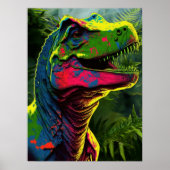 Dinosaur Blue T Rex roze en Oerwoud groene Kindere Poster (Voorkant)