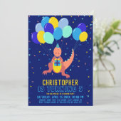 Dinosaur Blue Yellow ballonvaarde Confetti Boy Bir Kaart (Staand voorkant)