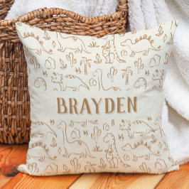Dinosaur Boho Boy Name Dino Cute Beige Brown Tan Kussen
