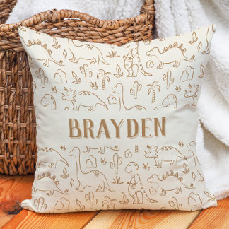 Dinosaur Boho Boy Name Dino Cute Beige Brown Tan Kussen
