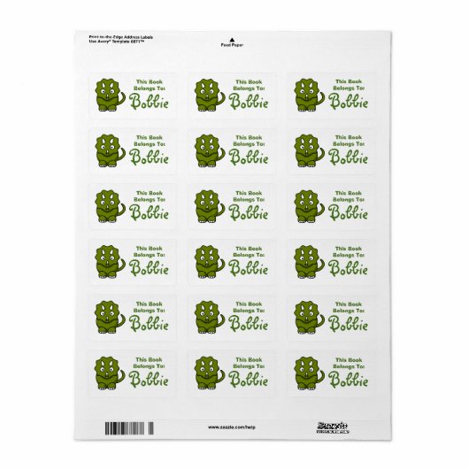 Dinosaur Book Name Label (Full Sheet)