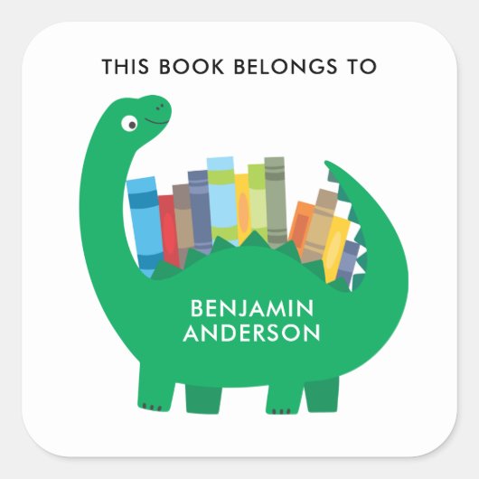 Dinosaur Bookplate Vierkante Sticker (Voorkant)
