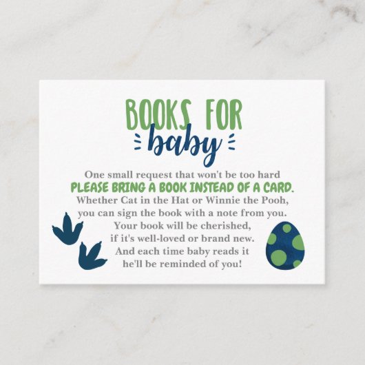 Dinosaur Books for Baby Invitation Insert Informatiekaartje (Voorkant)