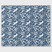 Dinosaur-Botten (blauw) Cadeaupapier (Vlak)