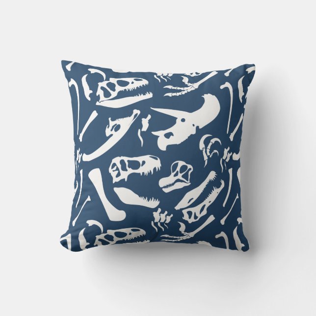 Dinosaur-Botten (blauw) Kussen (Voorkant)