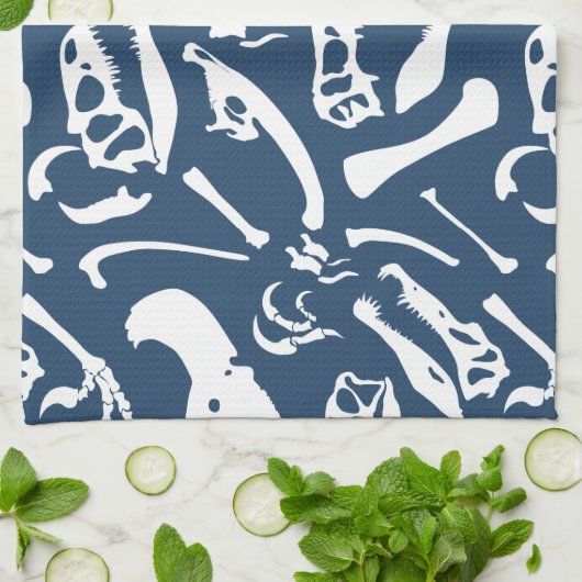 Dinosaur-Botten (blauw) Theedoek (Gevouwen)
