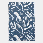 Dinosaur-Botten (blauw) Theedoek (Verticaal)