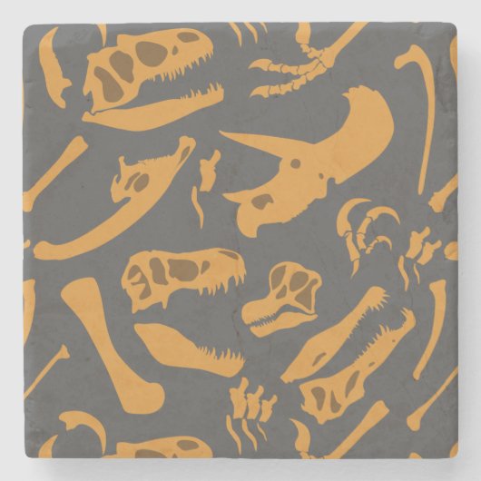 Dinosaur-Botten (grijs) Stenen Onderzetter (Voorkant)