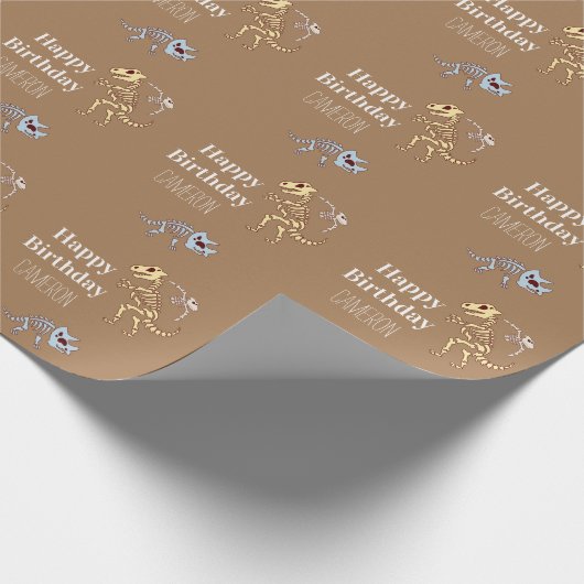 Dinosaur-Botten Illustraties en aangepaste naam Cadeaupapier (Hoek)