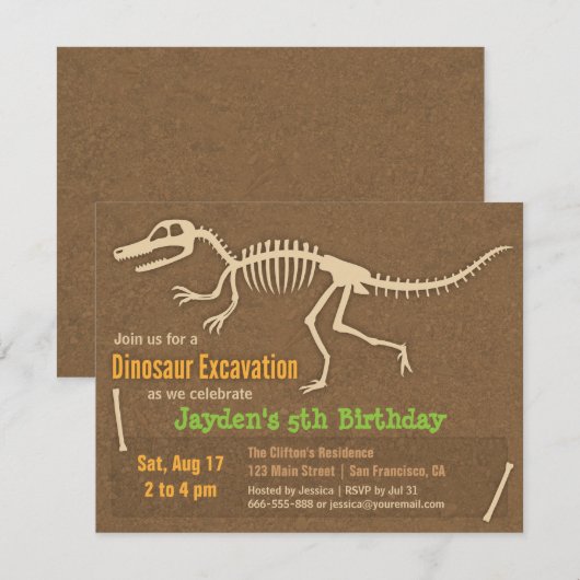 Dinosaur Botten Kinderen van Birthday Kaart (Voorkant / Achterkant)