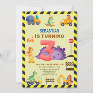 Dinosaur Bouw Dino Bemanning 3e Verjaardag Kaart