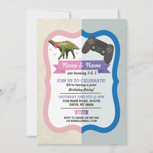 Dinosaur Bow & Gaming Joint Boy Girl Birthday Kaart (Voorkant)