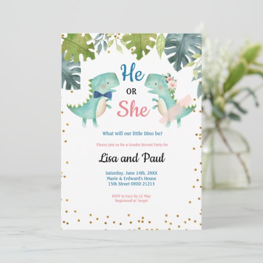 Dinosaur Bowtie of Tutu Dinosaur uitnodiging (Staand voorkant)