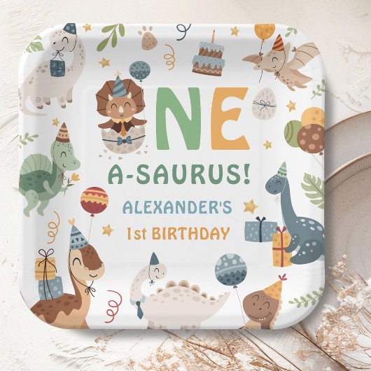 Dinosaur Boy 1st Birthday One A-Saurus Party Papieren Bordje