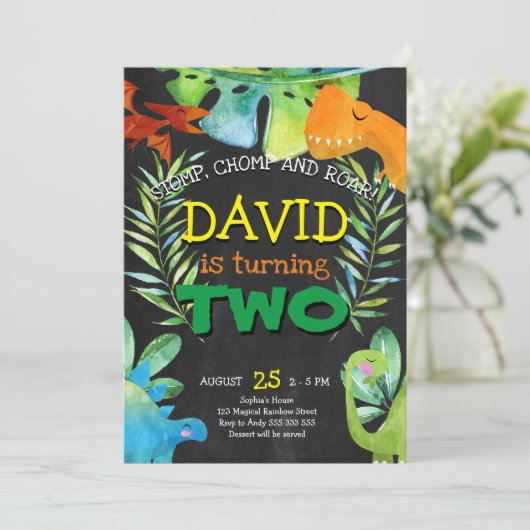 Dinosaur Boy 2nd Birthday Boys Dino Party Kaart (Staand voorkant)