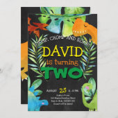 Dinosaur Boy 2nd Birthday Boys Dino Party Kaart (Voorkant / Achterkant)