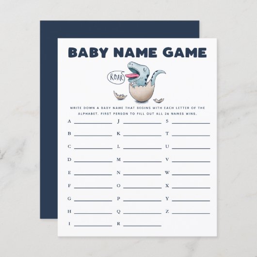 Dinosaur Boy Baby Name Shower Game (Voorkant / Achterkant)