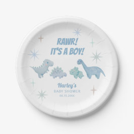 Dinosaur Boy Baby shower Blue Papieren Bordje