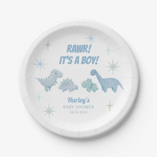 Dinosaur Boy Baby shower Blue Papieren Bordje