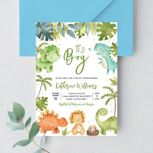 Dinosaur Boy Baby shower Kaart
