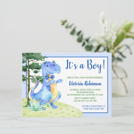Dinosaur Boy Baby shower Kaart (Staand voorkant)