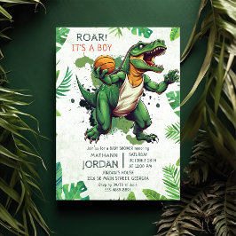 Dinosaur Boy Baby shower Party Kaart