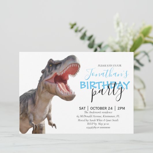Dinosaur Boy BIRTHDAY Aankondiging (Staand voorkant)