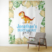 Dinosaur Boy BIRTHDAY Blue Backdrop Wandkleed (In situ)
