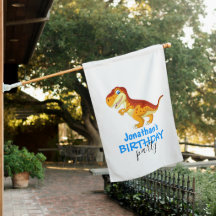 Dinosaur Boy BIRTHDAY House Flag