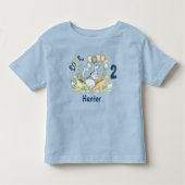 Dinosaur Boy Blauw Groen Naam 2e Verjaardag Kinder Shirts (Voorkant)