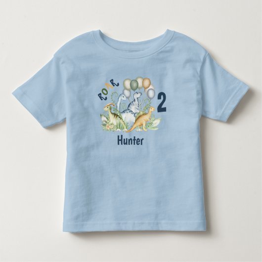 Dinosaur Boy Blauw Groen Naam 2e Verjaardag Kinder Shirts (Voorkant)