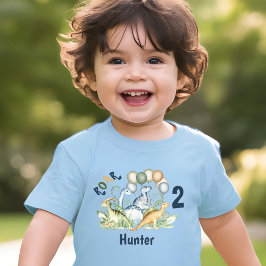 Dinosaur Boy Blauw Groen Naam 2e Verjaardag Kinder Shirts