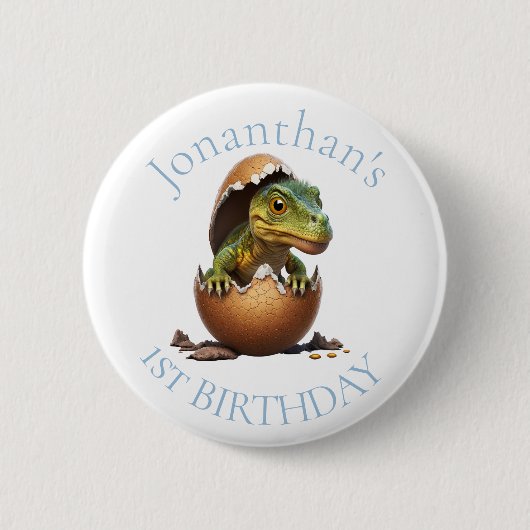 Dinosaur Boy Blue Birthday Ronde Button 5,7 Cm (Voorkant)