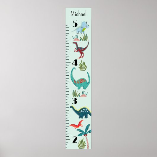 Dinosaur Boy Dino Growth Chart Persoonlijk Poster (Voorkant)