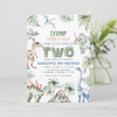 Dinosaur Boy Dino Verjaardagsfeest Kaart (Staand voorkant)