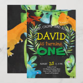 Dinosaur Boy First Birthday 1st Dino Party Kaart (Voorkant / Achterkant)