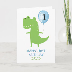 Dinosaur Boy First Birthday Balloon Kinder Cute Kaart