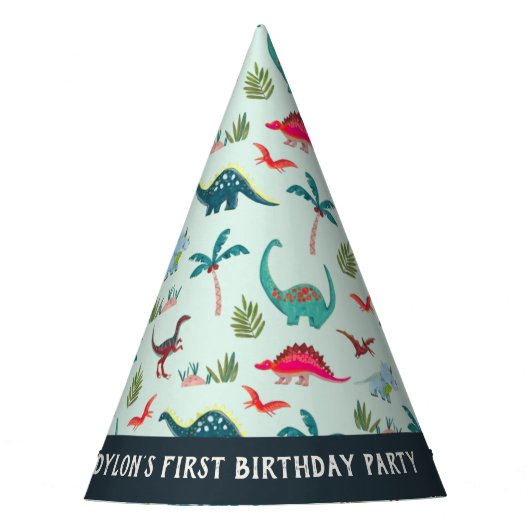 Dinosaur boy First Birthday Blue Party Pet Feesthoedjes (Voorkant)