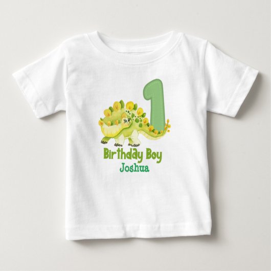 Dinosaur Boy First Birthday met naam Baby T-Shirt (Voorkant)
