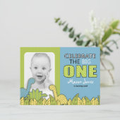 Dinosaur Boy First Birthday Party Kaart (Staand voorkant)