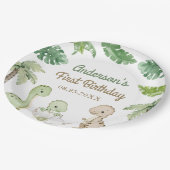 Dinosaur Boy Green 1e verjaardag Papieren Bordje (Gekanteld)