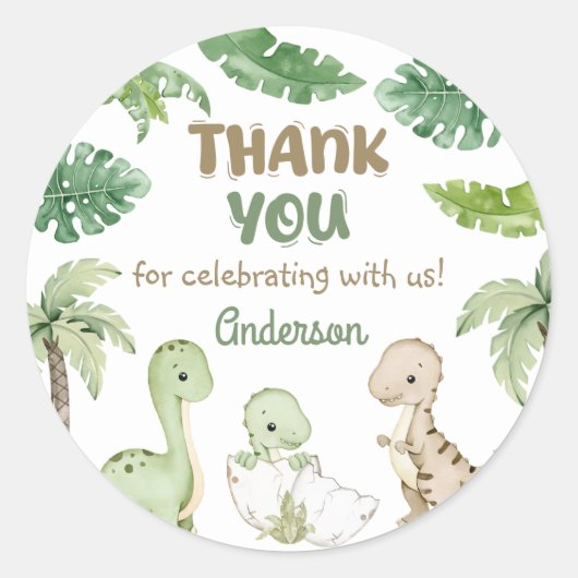 Dinosaur Boy Green 1e verjaardag Ronde Sticker (Voorkant)