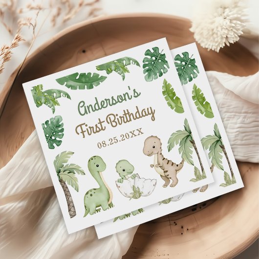 Dinosaur Boy Green 1e verjaardag Servet