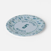 Dinosaur Boy Kids Birthday Party Blue Papieren Bordje (Gekanteld)