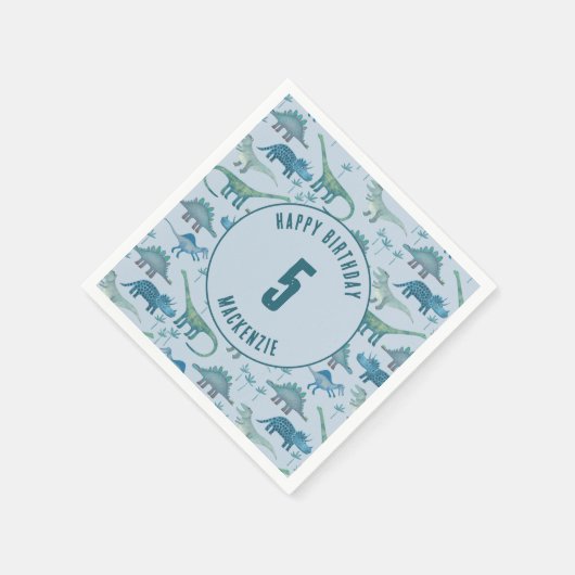 Dinosaur Boy Kids Birthday Party Blue Servet (Hoek)