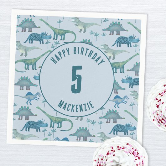 Dinosaur Boy Kids Birthday Party Blue Servet