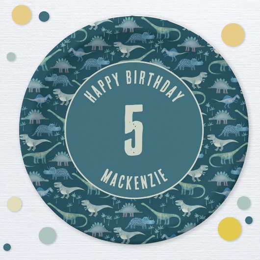 Dinosaur Boy Kids Birthday Party Dark Papieren Bordje