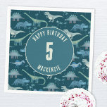 Dinosaur Boy Kids Birthday Party Dark Servet<br><div class="desc">Tijd voor een wild verjaardagsfeest! Een leuk stel schattige dinosaurussen op een donkere blauwgroen groene achtergrond,  klaar om aan te passen aan de naam en leeftijd van je kind. Geweldig voor elke leeftijd kind,  jongen of meisje. Originele kunst van Nic Squirrell.</div>