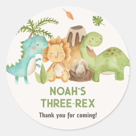 Dinosaur Boy Verjaardagsgunst Stickers Trex (Voorkant)