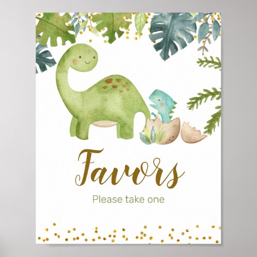Dinosaur Boy Waterverf Favor Sign Poster (Voorkant)